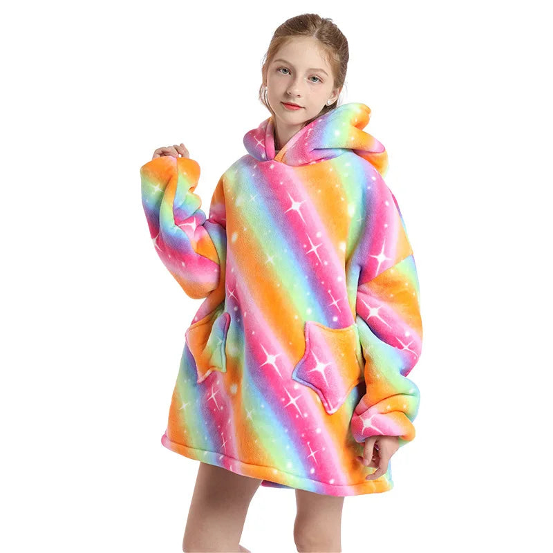 Kids Hoodie Oversized Blanket with Sleeves Panda Giraffe Kigurumi Boy Sweatshirt Teenage Girl Hoodie Children Warm Clothes