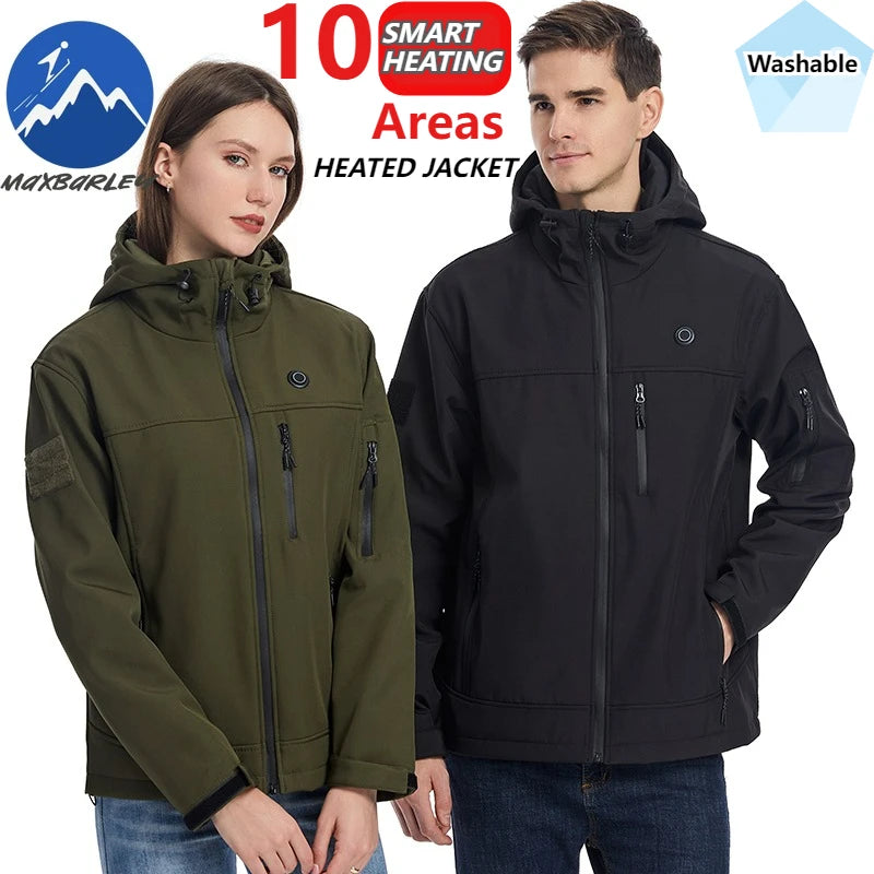 USB Heated Jacket Men Warm Vest 10 Areas Self Heating Windbreaker Women Heated Coat Ski Hunting Winter Working Clothes Washed