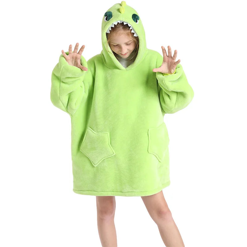Kids Hoodie Oversized Blanket with Sleeves Panda Giraffe Kigurumi Boy Sweatshirt Teenage Girl Hoodie Children Warm Clothes